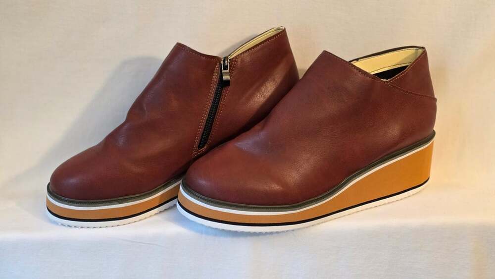 Women's Faux Leather Round Toe Side Zipper Wedge Platform Ankle Booties Brown
